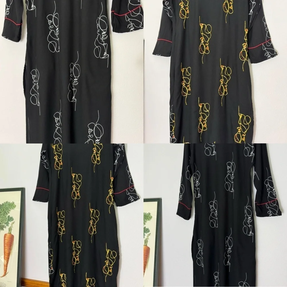 Unbranded black intertwined couple embroidered faces dress size Large - Picture 6 of 16